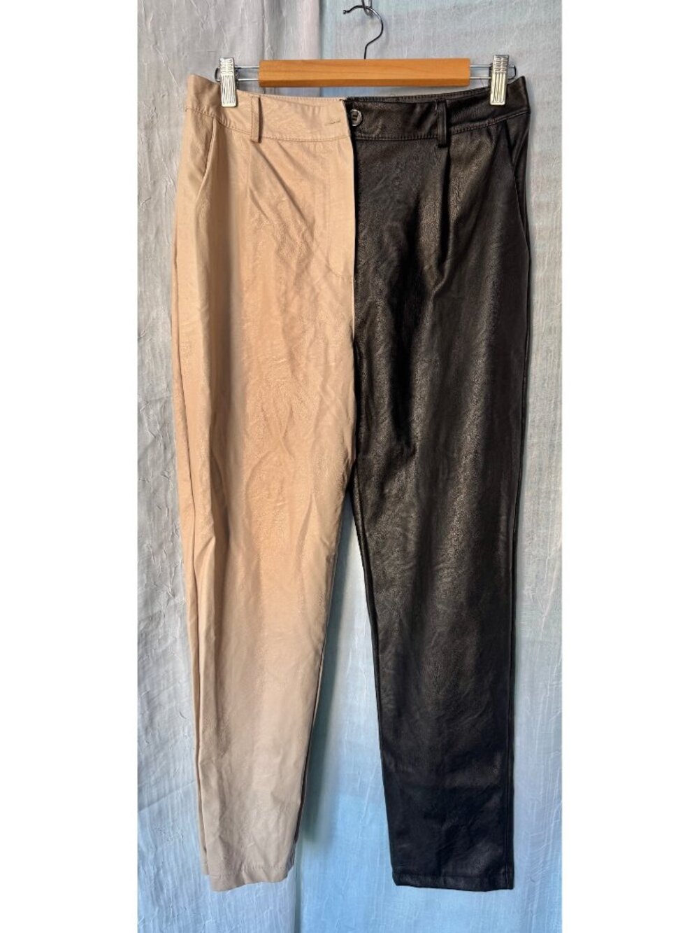 Venti6 Two-Tone PU Cropped Pants Size L